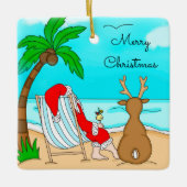 Frohe Weihnachten Weihnachten am Strand mit Rentie Keramikornament (Vorderseite)
