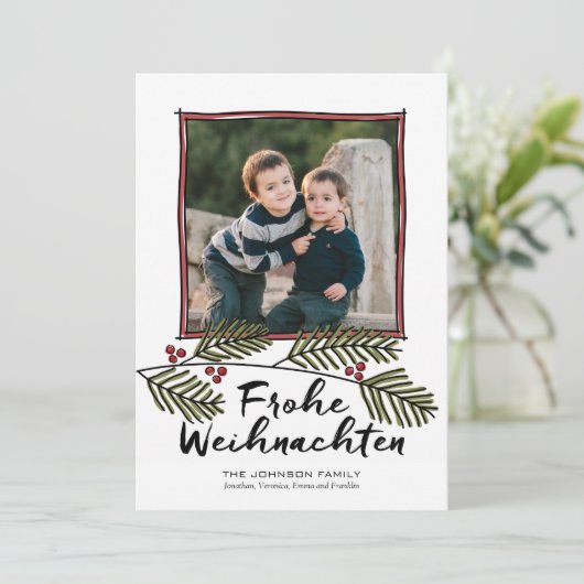 Frohe Weihnachten Weihnachten Foto Pine Tree Branc (Stehend Vorderseite)