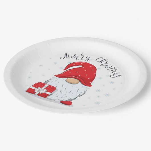 Frohe Weihnachten, Weihnachten Gnome Pappteller (Schrägansicht)