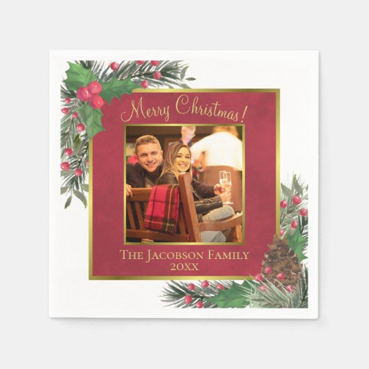 Frohe Weihnachten Weihnachten Heilige Berries & Pi Serviette (Vorderseite)