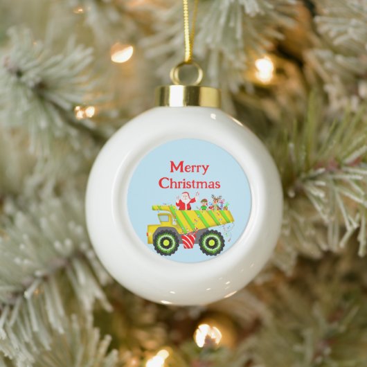 Frohe Weihnachten Weihnachten im Stich mit Elf, Ru Keramik Kugel-Ornament (Baum)