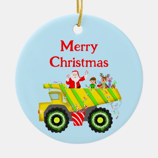 Frohe Weihnachten Weihnachten im Stich mit Elf, Ru Keramik Ornament (Vorne)