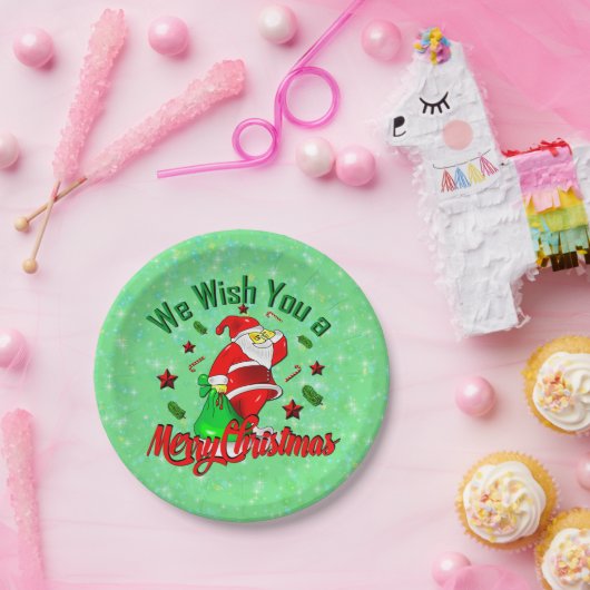 Frohe Weihnachten Weihnachten mit Sack Stars Cane Pappteller (Party)