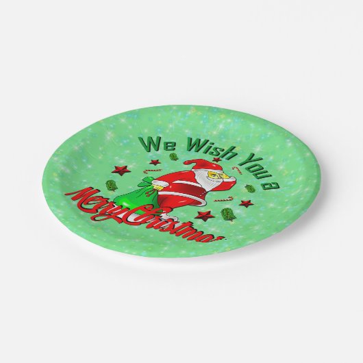 Frohe Weihnachten Weihnachten mit Sack Stars Cane  Pappteller (Schrägansicht)