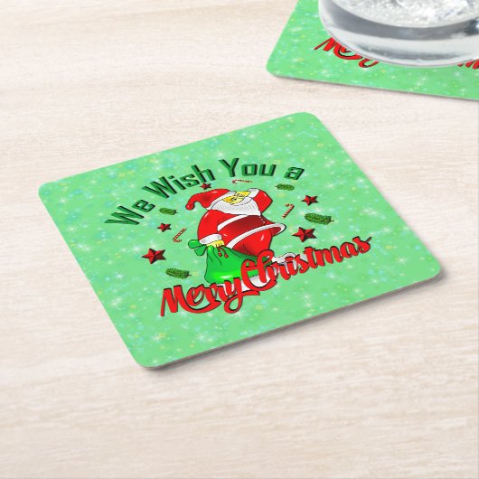 Frohe Weihnachten Weihnachten mit Sack Stars Cane Rechteckiger Pappuntersetzer (angewinkelt)