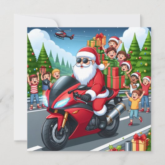 Frohe Weihnachten Weihnachten-Motorrad-Flachkarte (Vorderseite)