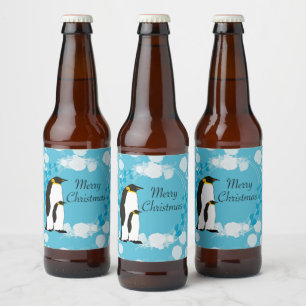 frohe weihnachten, weihnachten,pinguin,blumen,blau bierflaschenetikett