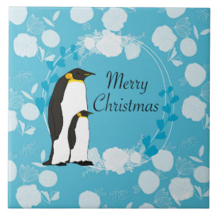 frohe weihnachten, weihnachten,pinguin,blumen,blau fliese
