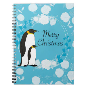 frohe weihnachten, weihnachten,pinguin,blumen,blau notizblock