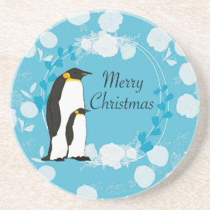 frohe weihnachten, weihnachten, pinguin, blumen getränkeuntersetzer