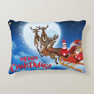Frohe Weihnachten Weihnachten Schlitten mit Elf un Dekokissen