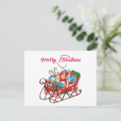 Frohe Weihnachten Weihnachten Schlitten mit Gesche Postkarte (Stehend Vorderseite)