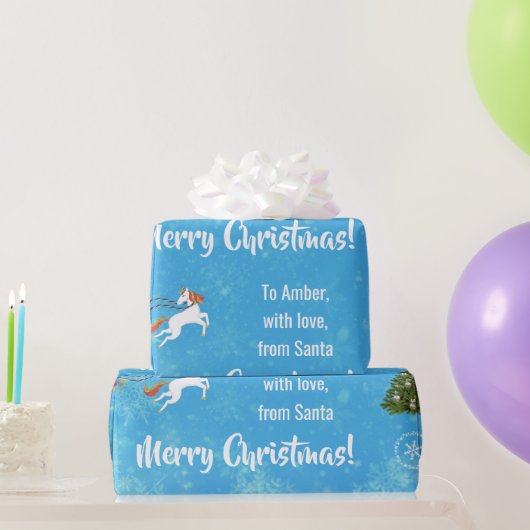 Frohe Weihnachten Weihnachten Sleigh Einhorn Persö Geschenkpapier (Partygeschenke)