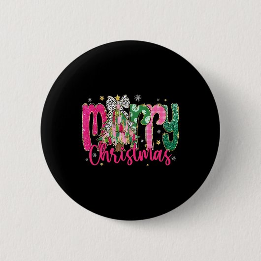 Frohe Weihnachten Weihnachten Tree Coquette Bow Fa Button (Vorderseite)