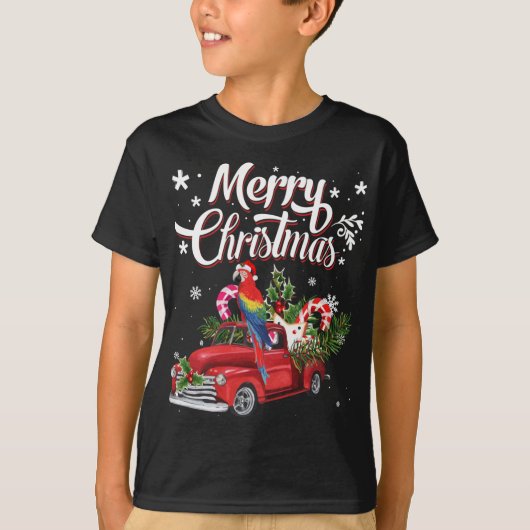 Frohe Weihnachten Weihnachten Tree Red Truck Parro T-Shirt (Vorderseite)
