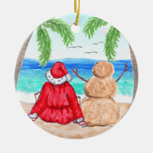 Frohe Weihnachten Weihnachten und Snowman am Stran Keramik Ornament