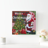 Frohe Weihnachten Weihnachten und Weihnachtsbaum Quadratische Wanduhr (Zuhause)