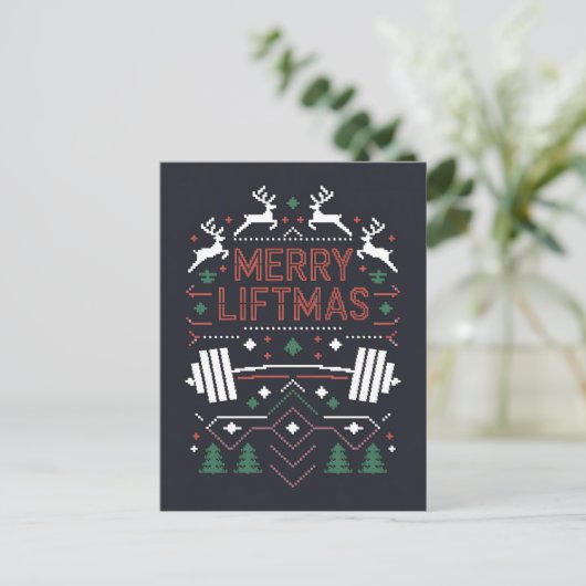 Frohe Weihnachten Weihnachts-Gym Santa Ugly Xmas Postkarte (Stehend Vorderseite)