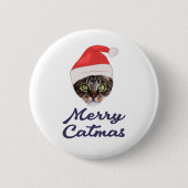 Frohe Weihnachten, Weihnachts-Katze Weihnachtsmann Button (Vorderseite)