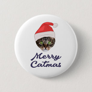 Frohe Weihnachten, Weihnachts-Katze Weihnachtsmann Button