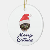 Frohe Weihnachten, Weihnachts-Katze Weihnachtsmann Keramik Ornament (Links)
