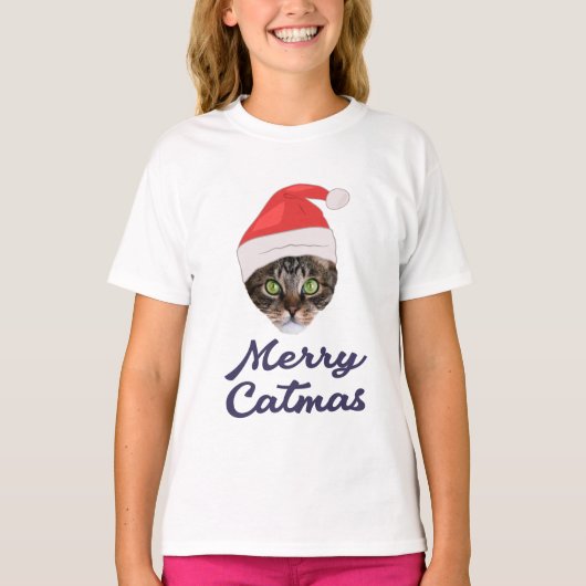 Frohe Weihnachten, Weihnachts-Katze Weihnachtsmann T-Shirt (Vorderseite)