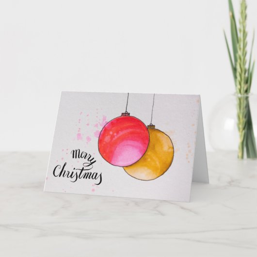 Frohe Weihnachten, Weihnachtsbällchen Aquarell Feiertagskarte (Vorderseite)