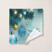 Frohe Weihnachten, Weihnachtsbälle Blau Badhandtuch Set (Waschlappen)