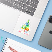 Frohe Weihnachten Weihnachtsbaum Aufkleber (Laptop mit iPhone)