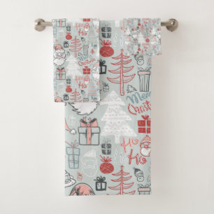Frohe Weihnachten Weihnachtsbaum handGezeichnet Mu Badhandtuch Set