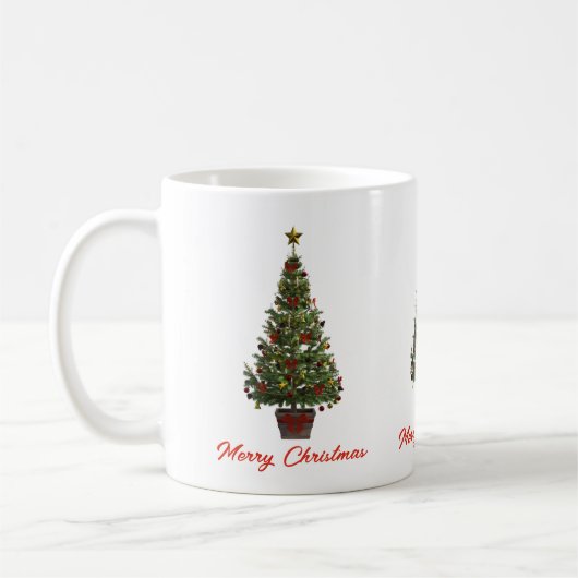 Frohe Weihnachten. Weihnachtsbaum Kaffeetasse (Links)