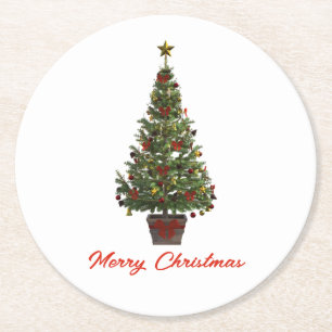 Frohe Weihnachten. Weihnachtsbaum Runder Pappuntersetzer