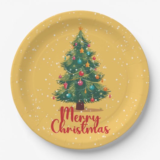 Frohe Weihnachten, Weihnachtsbaum, Schnee, Feierta Pappteller (Vorderseite)