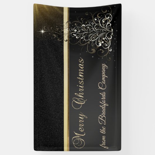 Frohe Weihnachten, Weihnachtsbaum, Schwarz, Firma Banner (Vertikal)