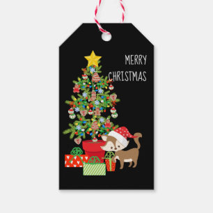 Frohe Weihnachten Weihnachtsbaum und Weihnachtskat Geschenkanhänger
