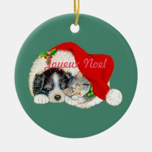 Frohe Weihnachten Weihnachtsbaumschmuck Französisc Keramik Ornament (Vorne)