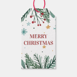 Frohe Weihnachten, Weihnachtsbaumzweige, Sterne Geschenkanhänger