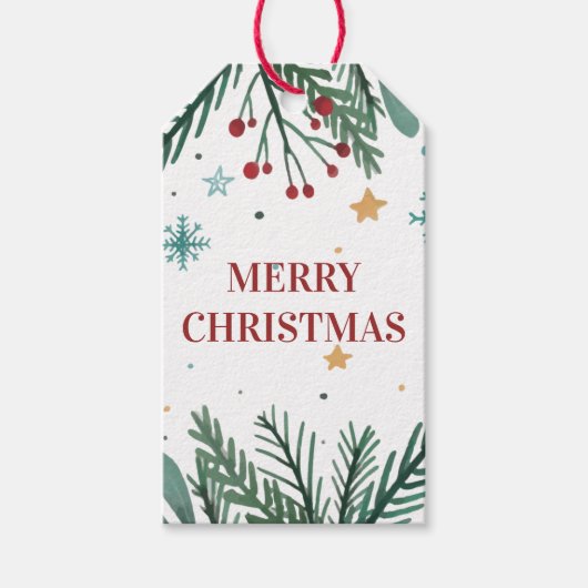 Frohe Weihnachten, Weihnachtsbaumzweige, Sterne Geschenkanhänger (Vorderseite)