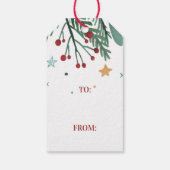 Frohe Weihnachten, Weihnachtsbaumzweige, Sterne Geschenkanhänger (Rückseite)