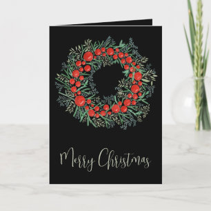Frohe Weihnachten, Weihnachtskranz in Aquarellen Feiertagskarte