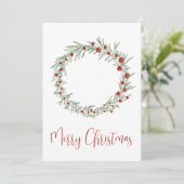 Frohe Weihnachten, Weihnachtskranz in Aquarellen Feiertagskarte (Stehend Vorderseite)