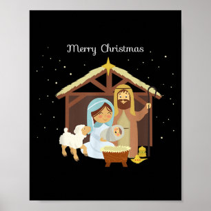 Frohe Weihnachten & Weihnachtskrippe Christlicher  Poster