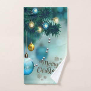 Frohe Weihnachten, Weihnachtskugeln Blau Badhandtuch Set