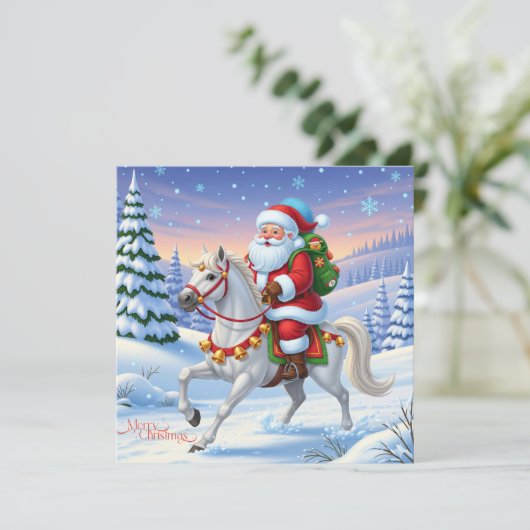 Frohe Weihnachten Weihnachtsmann am Weißen Pferd (Stehend Vorderseite)