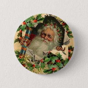 Frohe Weihnachten Weihnachtsmann Antike Klassik Button