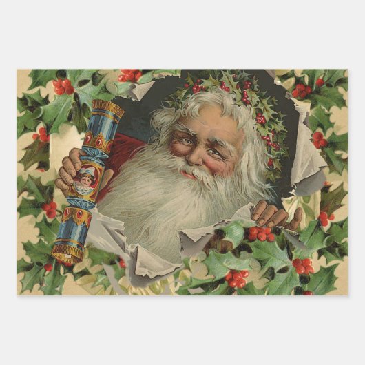 Frohe Weihnachten Weihnachtsmann Antike Klassik Geschenkpapier Set (Vorderseite)