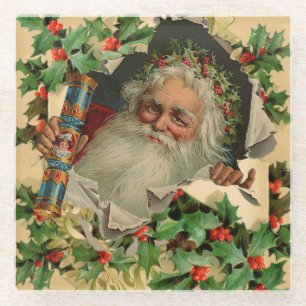 Frohe Weihnachten Weihnachtsmann Antike Klassik Glasuntersetzer