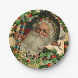Frohe Weihnachten Weihnachtsmann Antike Klassik Pappteller