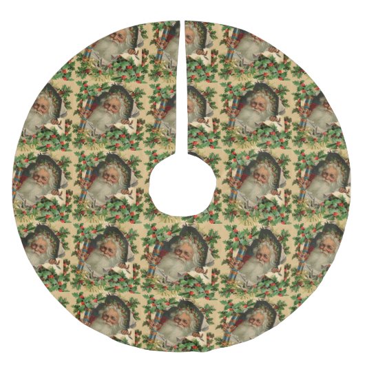 Frohe Weihnachten Weihnachtsmann Antike Klassik Polyester Weihnachtsbaumdecke (Vorderseite)