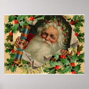 Frohe Weihnachten Weihnachtsmann Antike Klassik Poster